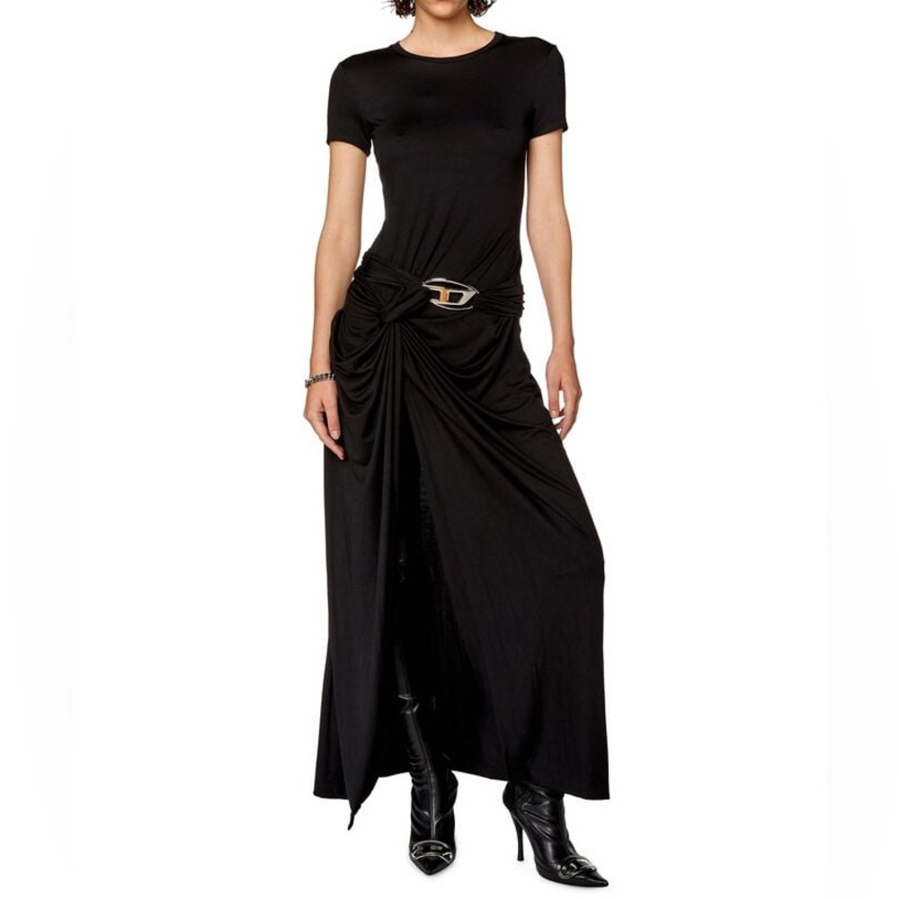 Diesel - Elegant Black Maxi Dress with Belt